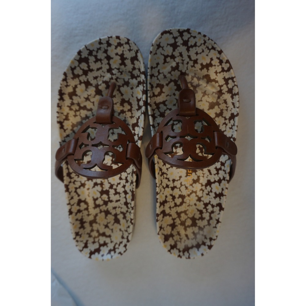 Tory Burch Miller Cloud Sandals Burnt Cuoio Reverie Ditsy Floral 81032 Size 6.5 - Picture 3 of 8